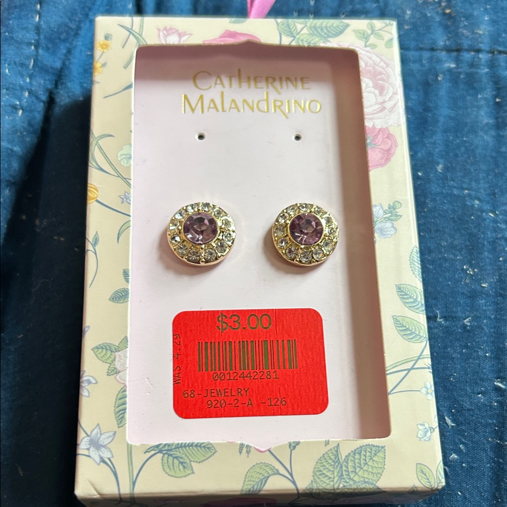 Nwt Catherine Malandrino Gold Earrings With Purple Center